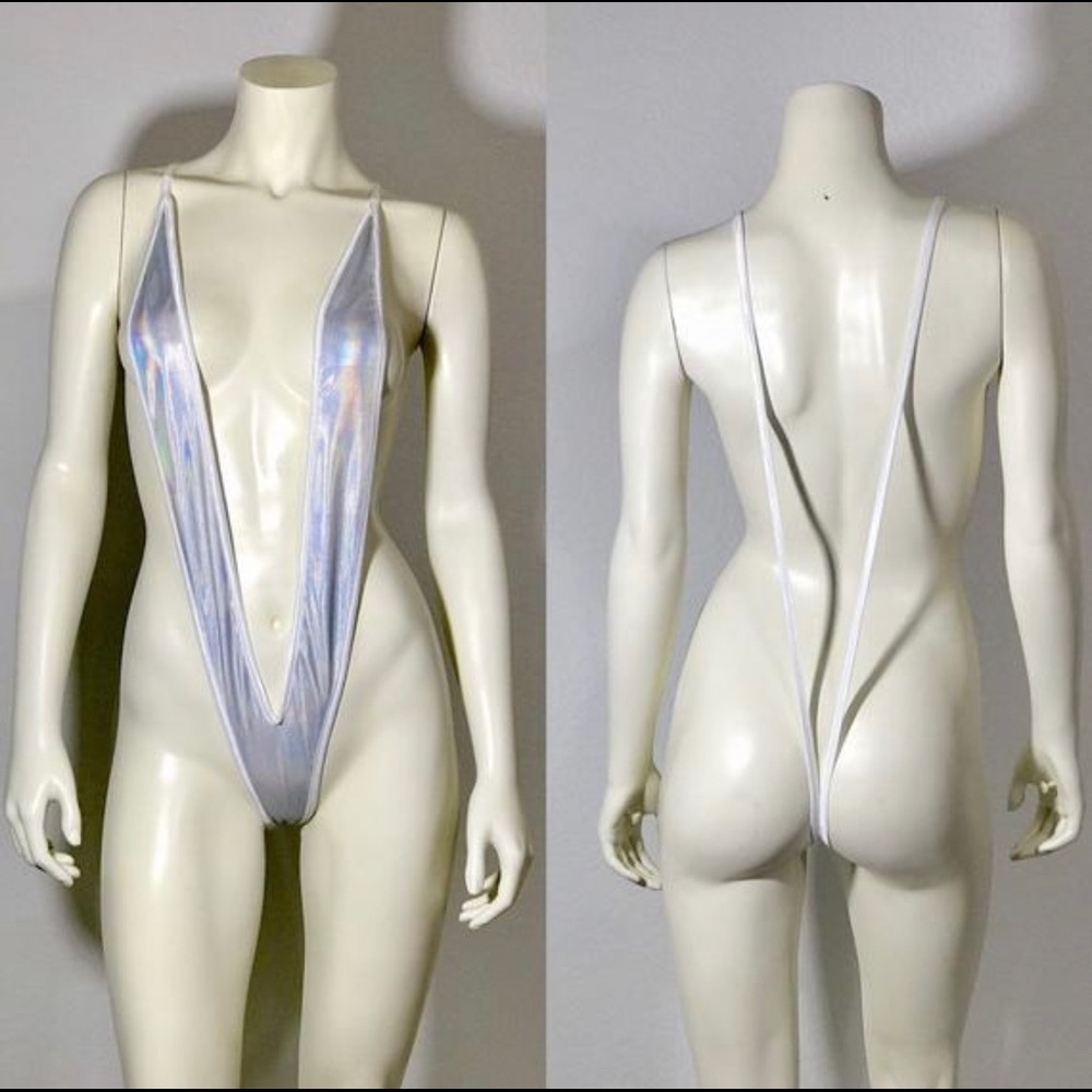 New silver holographic G string Monokini